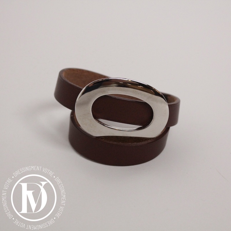 Bracelet double tour en cuir marron – Hermès – Image 3