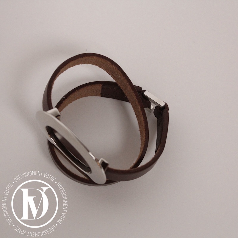 Bracelet double tour en cuir marron – Hermès – Image 4