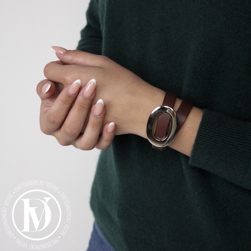Bracelet double tour en cuir marron – Hermès – Image 2
