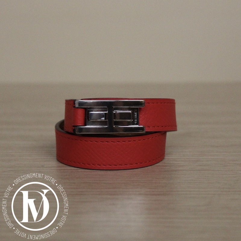 Bracelet Drag double tour en cuir rouge – Hermès
