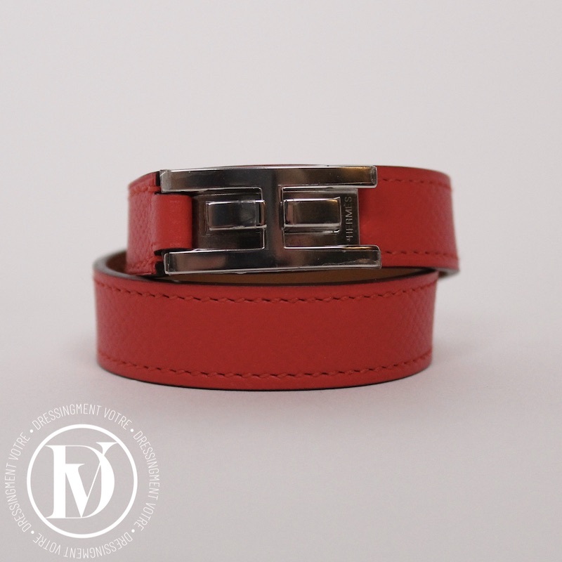 Bracelet Drag double tour en cuir rouge – Hermès – Image 3