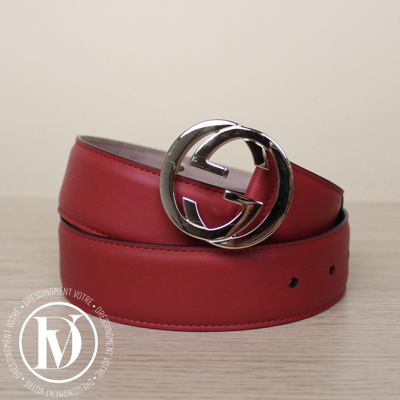 Ceinture Unterlocking en cuir rouge t.85 – Gucci