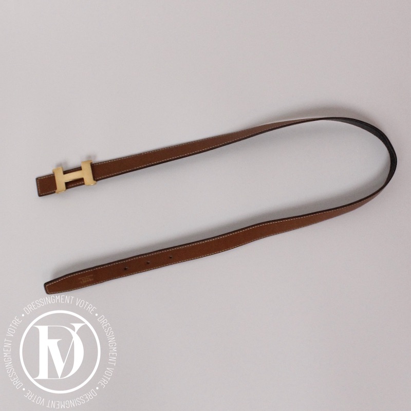Ceinture réversible boucle H en cuir gold/noir t.72 – Hermès – Image 3