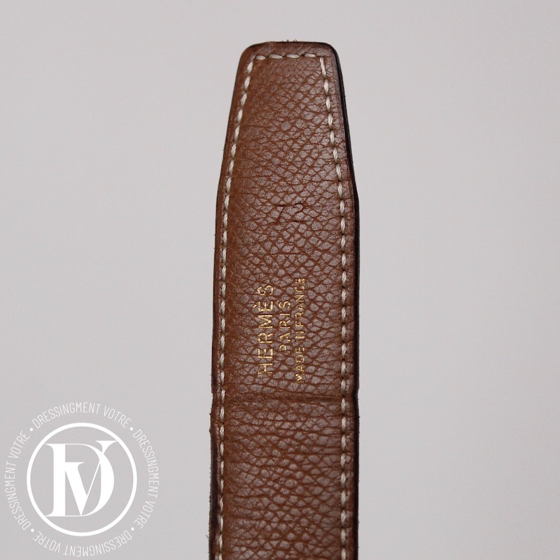 Ceinture réversible boucle H en cuir gold/noir t.72 – Hermès – Image 6